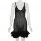 Hollow out wooden ear edge knitted strap wrap hip dress W23D33287
