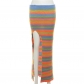 Knitted Stripe Contrast High Waist Slim Fit Long Split Half Skirt W23J34353