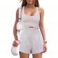 Women's short sleeved yoga shorts with hollowed out cross back vest jumpsuit LR03725