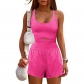 Women's short sleeved yoga shorts with hollowed out cross back vest jumpsuit LR03725