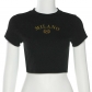 Skinny Embroidered T-shirt with Open Umbilical Letter AB182