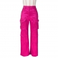 Women's solid color multi pocket work pants G0617