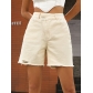 High waisted loose fitting and slimming denim shorts with raw edges YXG35005