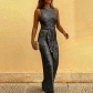Round neck sleeveless personalized sequin silver dot jumpsuit G034