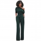 Classic solid color diagonal collar button one piece wide leg pants AM558586881410