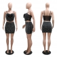 Hanging strap short top with wrap buttocks skirt and hot diamond two-piece set CY900791