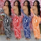 Sexy Backless Rubber Striped Women's Dress Q77531