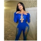 Off shoulder high waisted jumpsuit with tight fitting oversized yoga pants seamless jumpsuit YDT059