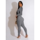 Square neck bubble sleeved long sleeved jumpsuit H0325