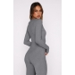 Slim fitting knitted threaded long sleeved jumpsuit H0328