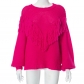 Loose fitting long sleeved fringed knit top M23TP395