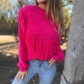 Loose fitting long sleeved fringed knit top M23TP395