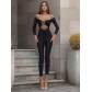 Long sleeved off shoulder hollowed out slim fitting spicy girl jumpsuit M23JP373