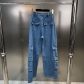 Belt decoration multi pocket workwear pants Spicy girl style jeans C722851431549