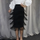 High waisted patchwork fringed skirt slim fit wrap hip skirt party pencil skirt AM200303