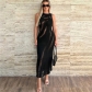 Sexy Sleeveless Knitted Perforated Round Neck High Waist Slim Fit Long Dress W23D35649