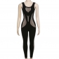 Sexy Hollow Knitted Hooked Flower Sleeveless High Waist Tight jumpsuit W23Q34371