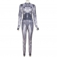 Women's long sleeved digital printed slim fitting high waisted sports jumpsuit pants K23Q35238