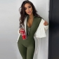 Solid color long sleeved zippered waistband slimming exercise yoga jumpsuit P1B7079W