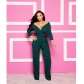 Long sleeved solid V-neck tight jumpsuit X9202