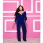 Long sleeved solid V-neck tight jumpsuit X9202