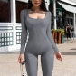Long sleeved jumpsuit square neck Sexy jumpsuit H0323