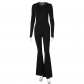 Open Back Long Sleeve Flare Pants Slim Fit Lifting Hip Jumpsuit P3A14341W