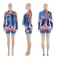 Two piece set of printed long sleeved shirts and shorts Q23Y8433