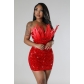 Feather sequin wrap chest tight wrap hip skirt Q23Y8446