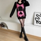 Women's solid color loose fitting street fashion V-neck printed long sleeved sweater K23E36217