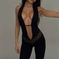 Women's sexy sleeveless hollow out low neck slim fitting high waisted jumpsuit K23Q37858
