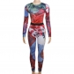 Printed contrasting top with high waisted tight casual pants set K23S37511