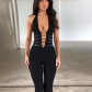 Women's jumpsuit fashion spicy girl hollow out slim fitting deep V sexy open back jumpsuit JY23535