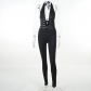 Women's jumpsuit fashion spicy girl hollow out slim fitting deep V sexy open back jumpsuit JY23535