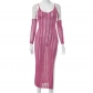 Woolen suspender deep V-slit dress sleeve long skirt K23DS290