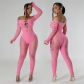 Off shoulder long sleeved hollowed out diamond high waisted slim knit jumpsuit NN0073