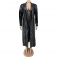 PU leather women's leather coat long windbreaker jacket DN8723