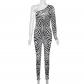 Single Sleeve Digital Printing Slim Fit High Waist Jumpsuit K23Q37908