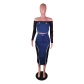 Mesh Denim Splice Perspective Bra Dress Two Piece Set YZ1356