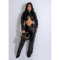 PU leather wrap chest autumn and winter leather pants zipper sexy two-piece set YZ1358