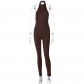 Women's sexy backless zipper hanging neck slim fit sports jumpsuit P3A14411W