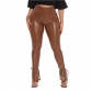Tight and high elastic straps with micro flared side slit PU leather pants k8705