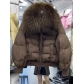 Short and thick oversized feather collar white duck down bread down jacket F738707646889
