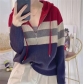 Contrast striped hooded sweater jacket Q815D