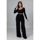 Solid color long sleeved autumn/winter fashionable wide leg women's two-piece set A8027