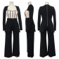 Sexy waistband contrasting color patchwork long sleeved wide leg jumpsuit K10590