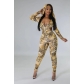 Sexy leopard print open back hooded jumpsuit Y6010