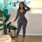 Women's V-neck style pocket long sleeved sexy hollow out jumpsuit 9752JD