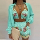 Printed camisole shirt and shorts three piece set HJ9068-3