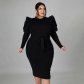 Women's long sleeved waistband slim fit oversized dress N7370